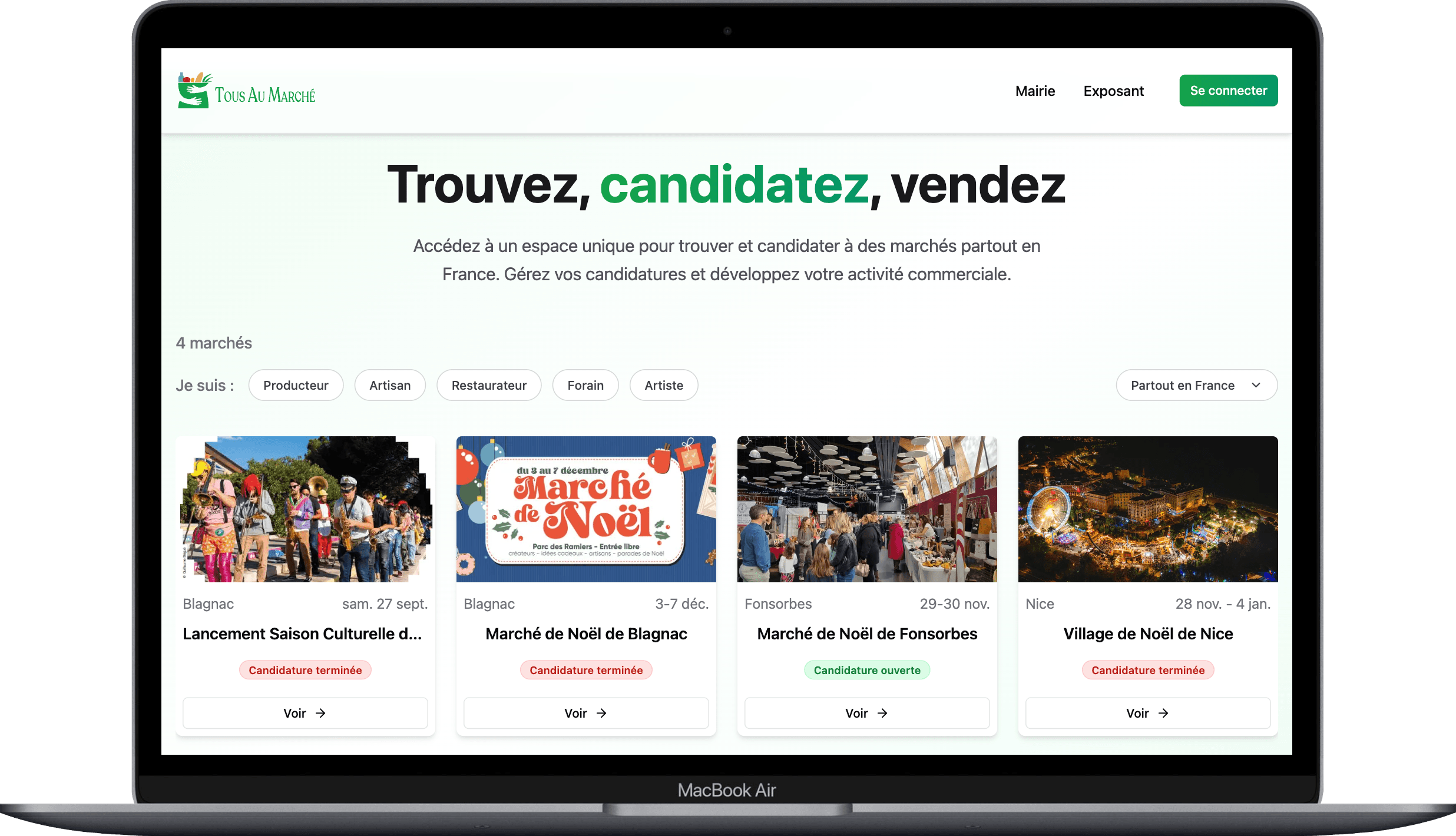 Trouvez des marchés hebdomadaires ou événementiels