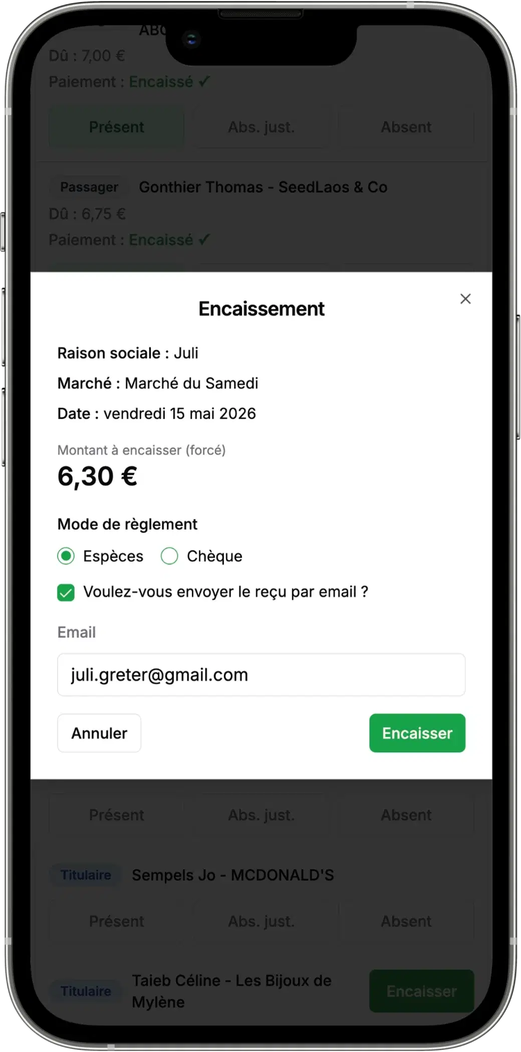 Application mobile pour les agents placiers